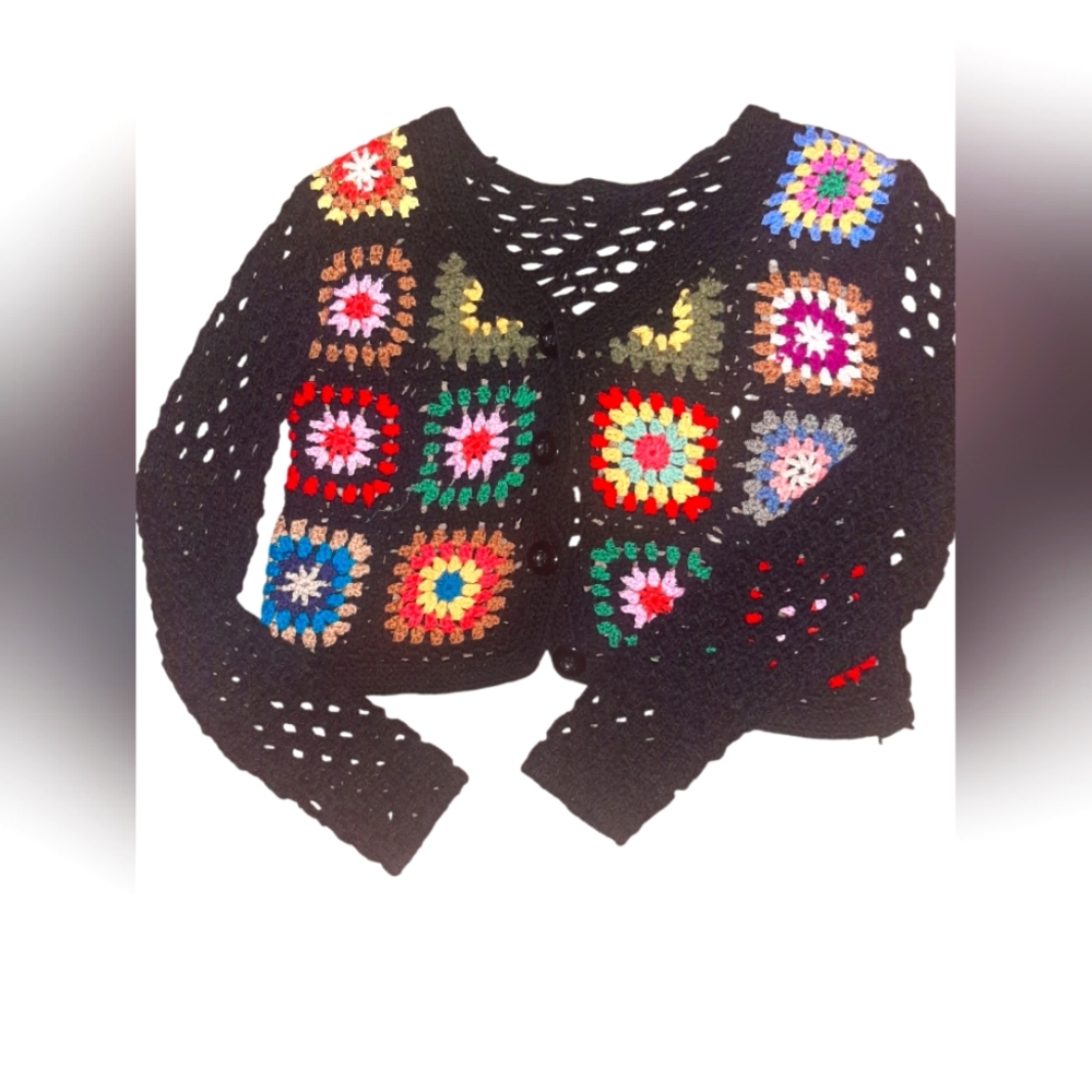 Cropped Colorful Crochet Women's Sweater